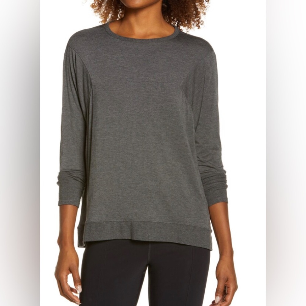 Zella Peaceful Relaxed Pullover Grey Charcoal Heather S